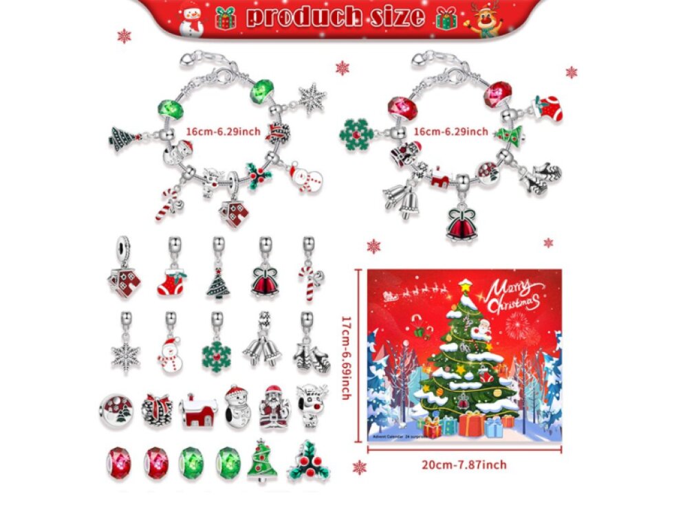 Adventní kalendář - Náramky s přívěsky - červený - II