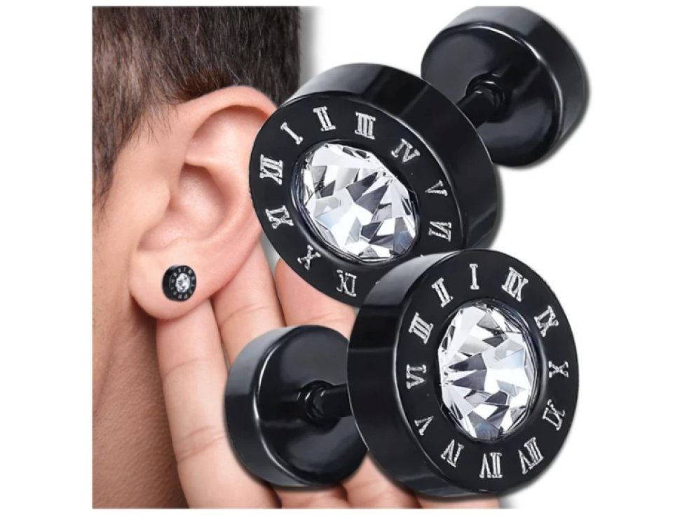 Pánské a dámské náušnice na šroubek z chirurgické oceli černé s cyrkonií