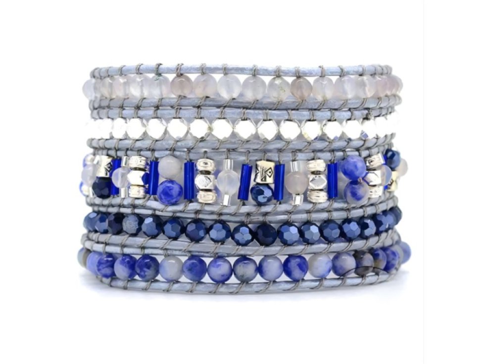 Wrap náramek Achát, Skleněné perly, Hematit