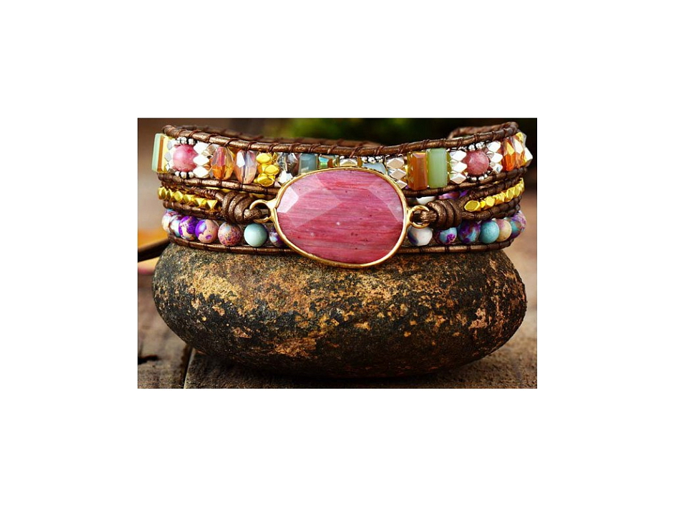 Wrap náramek Červený opál - Radost