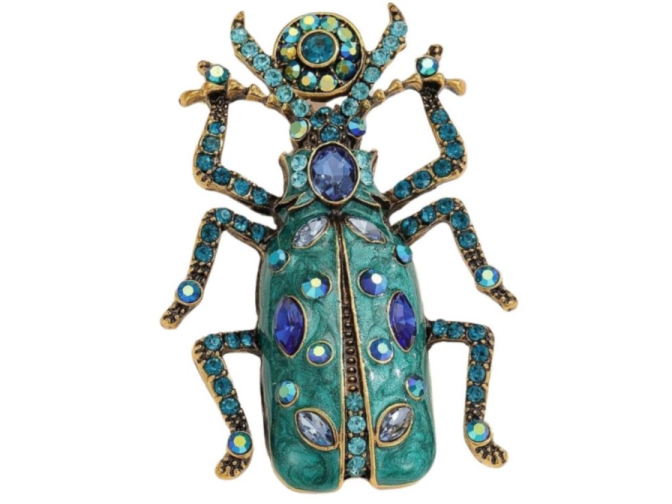 Vintage brož Brouk s krystaly zirkonie, smaltovaná, stříbrná