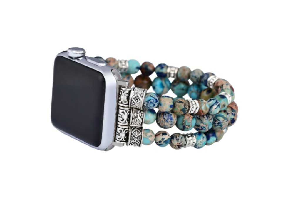 Řemínek na Apple Watch Jaspis modrý a chirurgická ocel (35-45 mm)