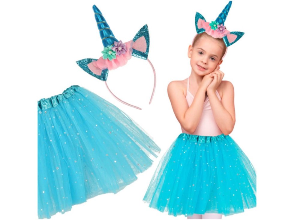 Karnevalový kostým jednorožce čelenka + sukně modrá 3-6 let