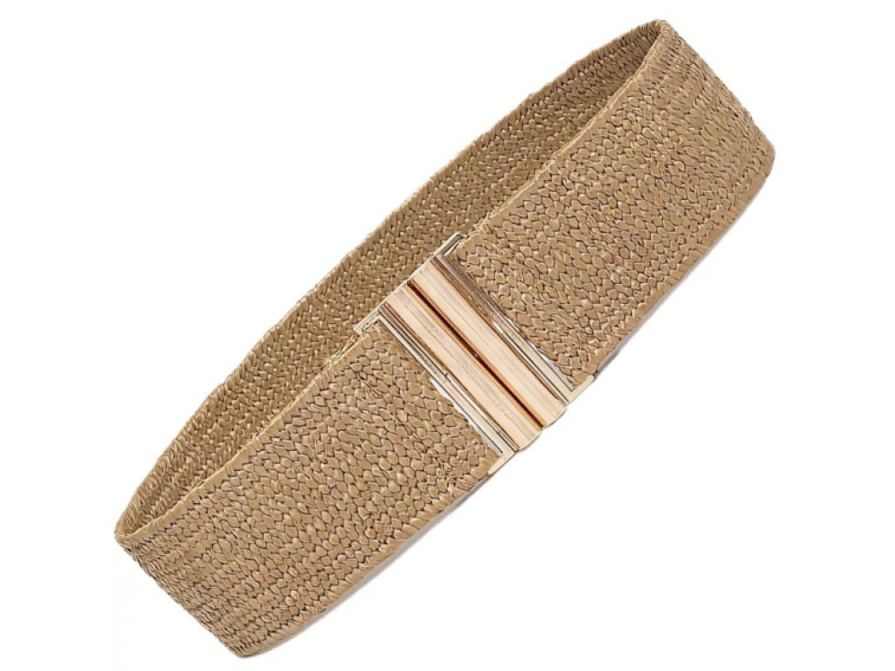 Pletený slaměný dámský pás, jednoduchý, béžový, ozdobný pás na pas.