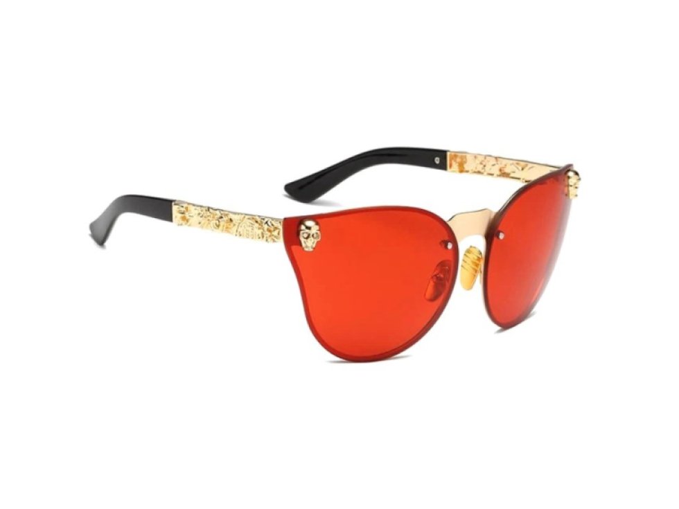 Dámské sluneční brýle kočičí oči, červené s lebkou, polarizované