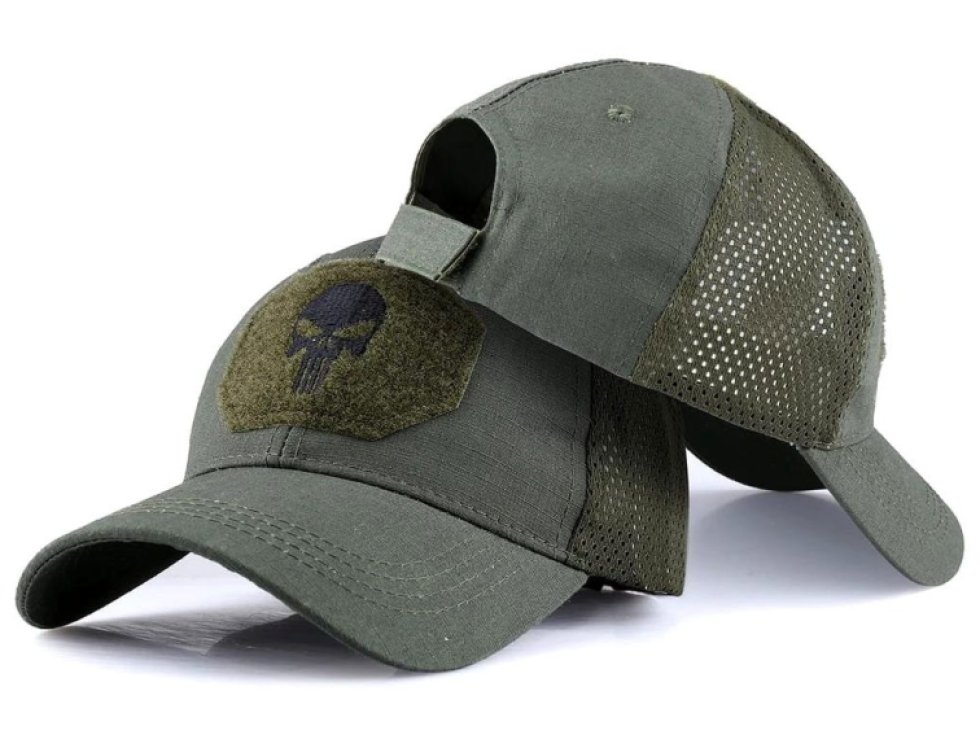 Módní Baseballová Čepice Punisher s Síťovanou Konstrukcí, Univerzální Velikost, Obvod 54-58 cm, Délka Kšiltu 7 cm