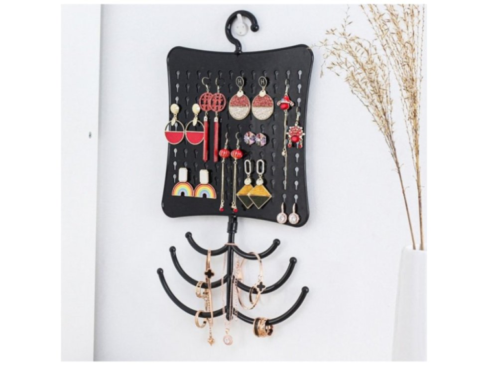Elegantní Stojan na Náhrdelníky a Prsteny E36, Černý, Plast, 20x24.5 cm