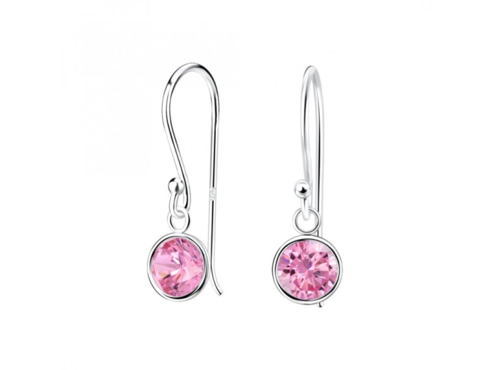 Stříbrné náušnice s kulatými zirkony o průměru 6 mm - růžové