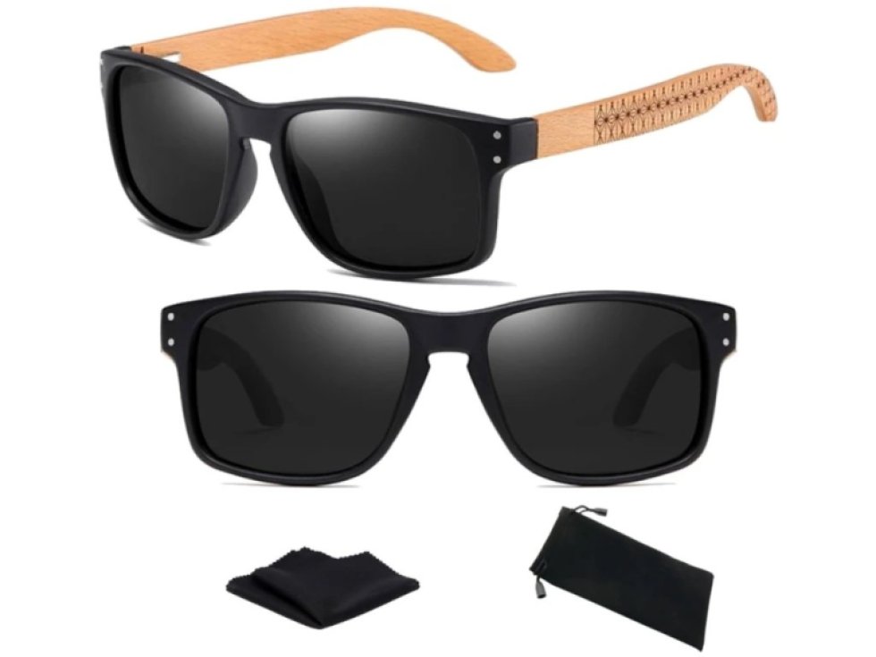 Pánské klasické polarizační sluneční brýle - černé, plast a bambus, UV filtr 400 kat. 3