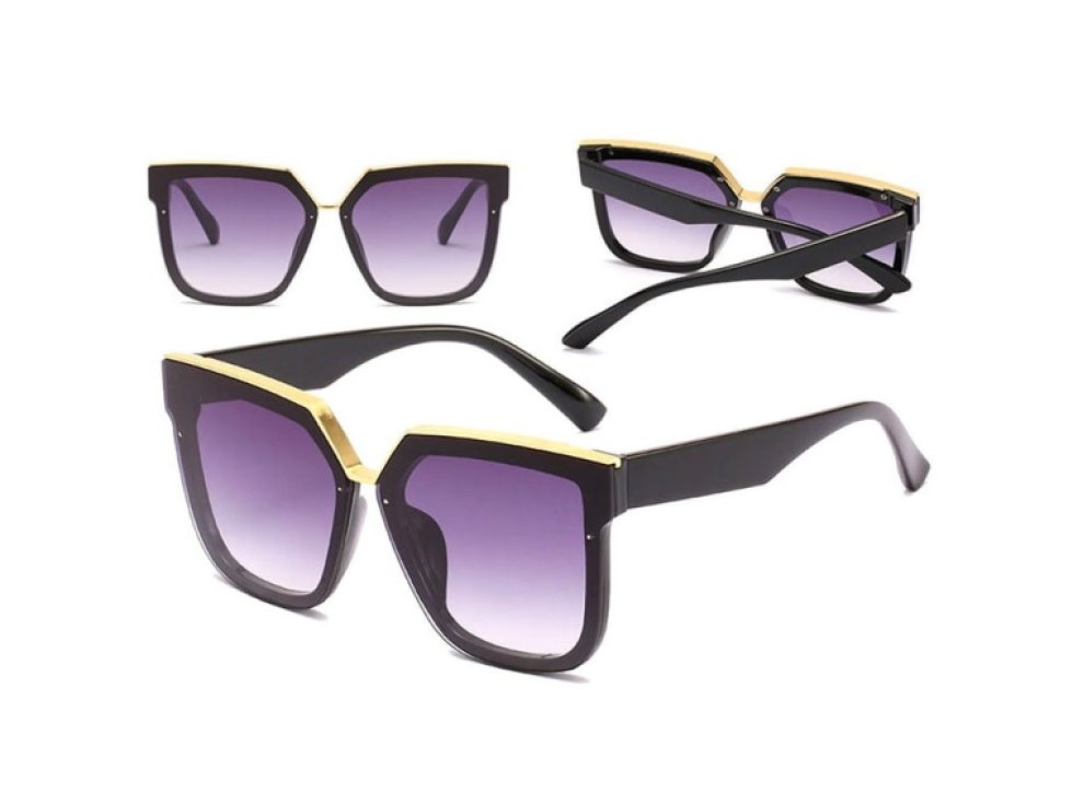 Dámské Oversize Sluneční Brýle s Kočičíma Očima, Čtvercový Tvar, Plast a Zlaté Kovové Vložky, UV400 Filtr