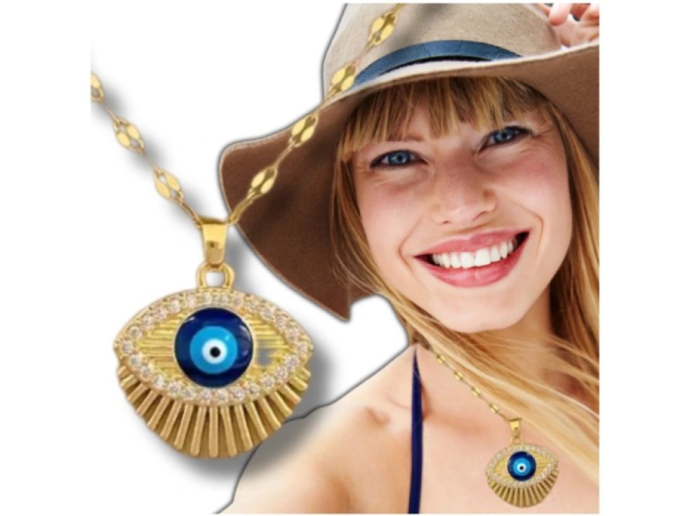 Náhrdelník zlatý chirurgická ocel 316L dámský s pozlaceným okem.