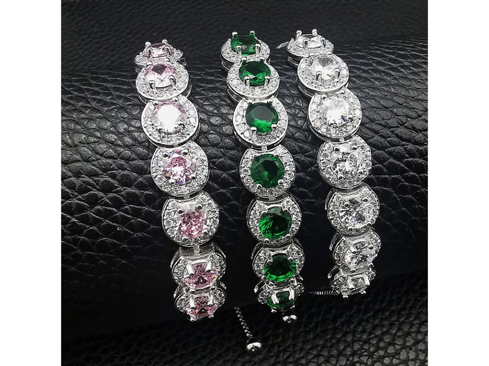 Náramek s krystaly Verónica růžová, růžové zlato řetízek - Náramek s krystaly