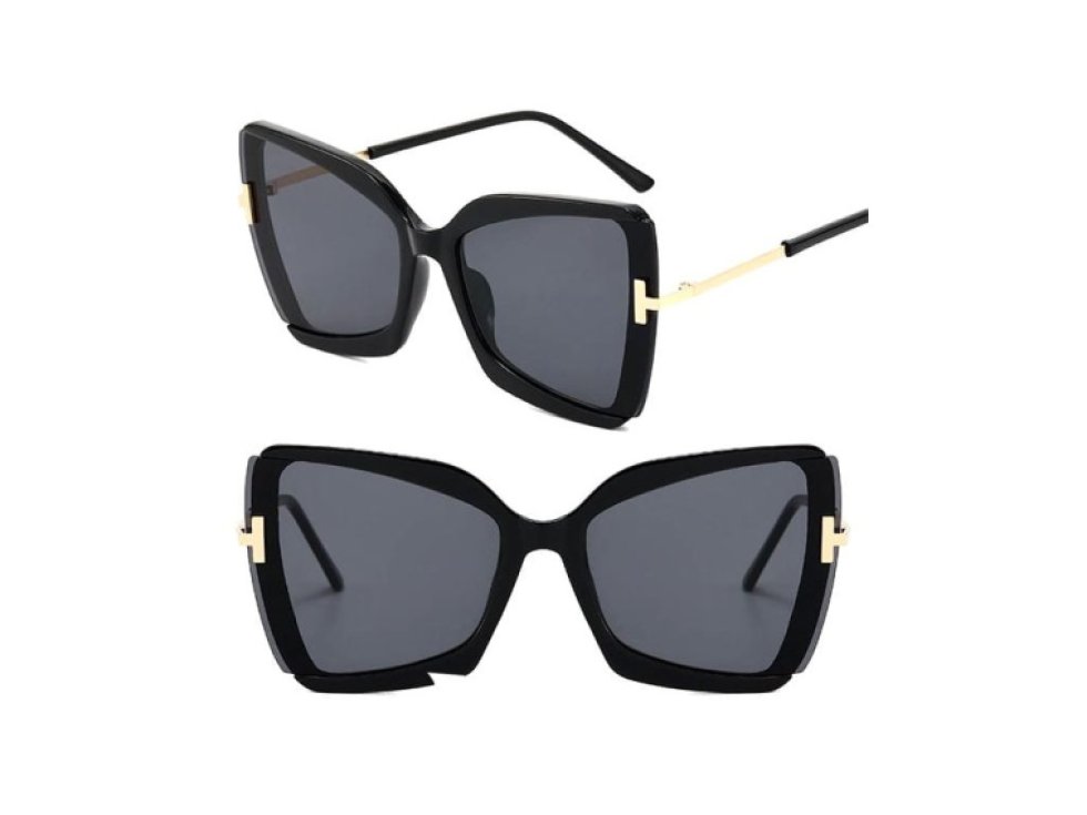 Velké čtvercové dámské sluneční brýle s kočičíma očima, kovový rám, UV filtr 400 kat. 3, délka 14,5 cm