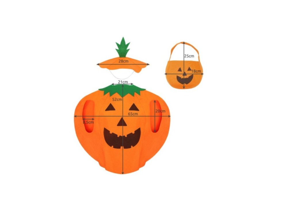 Halloweenský Kostým Dýně s Kloboukem a Taškou, Oranžová, Netkaná Textilie, 68.5x85.5 cm