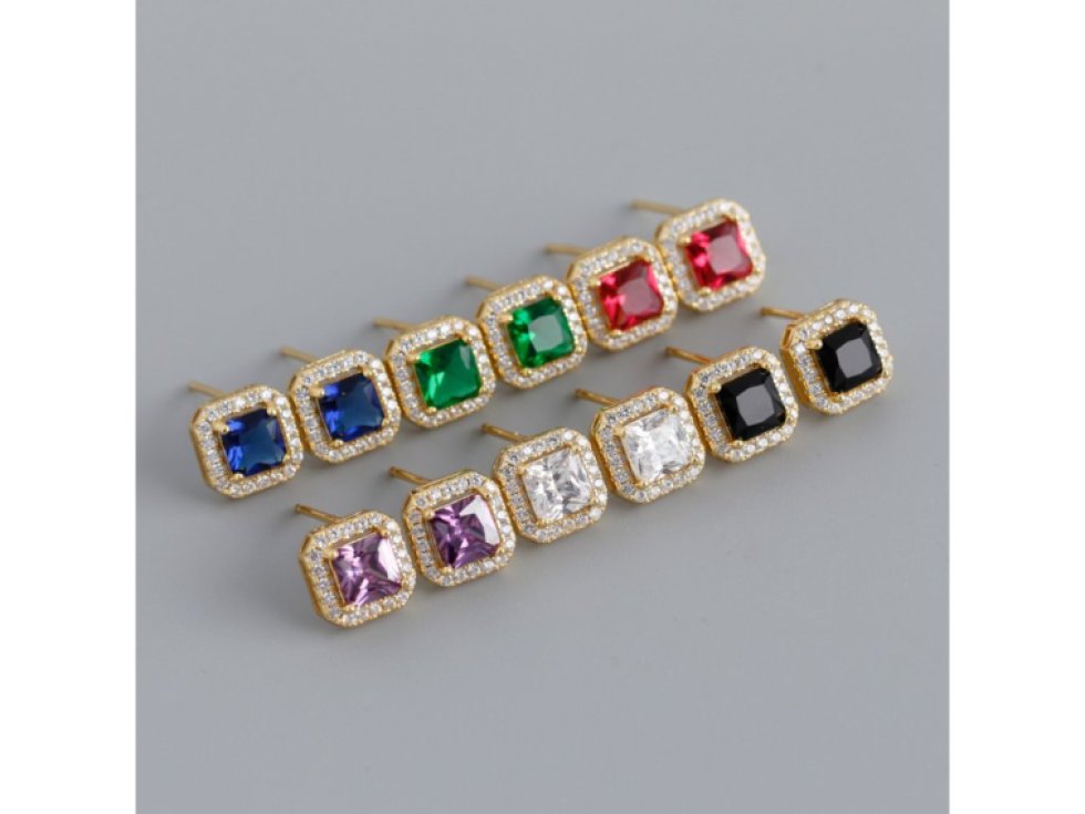 Stříbrné náušnice Puebla se zirkonem - zelená - pozlacené