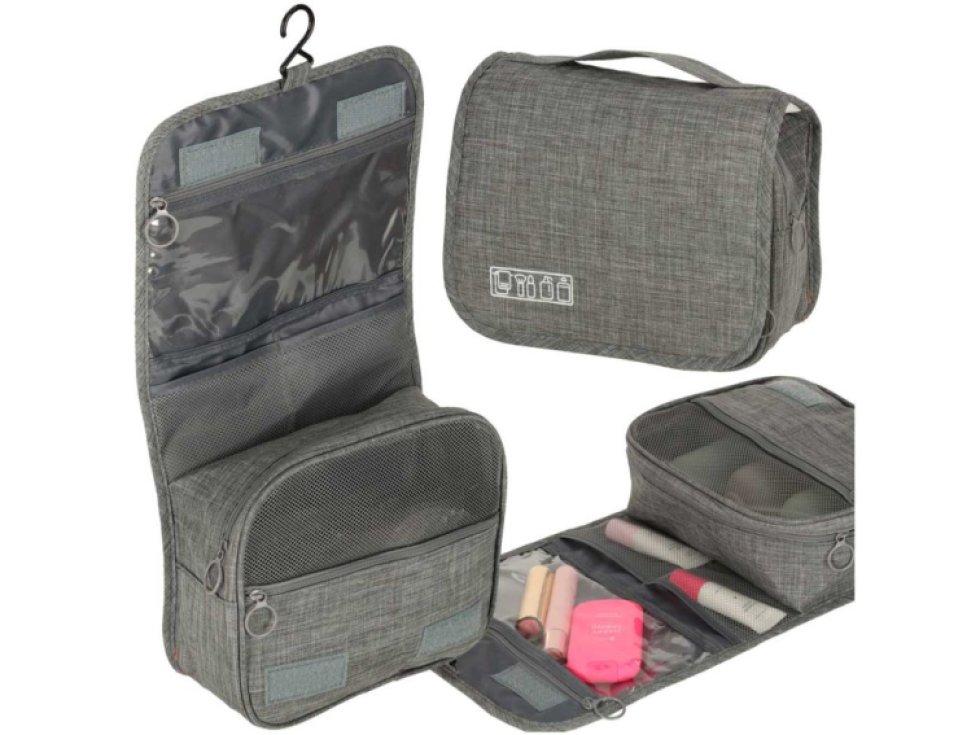 Závěsná cestovní kosmetická taška skládací šedá