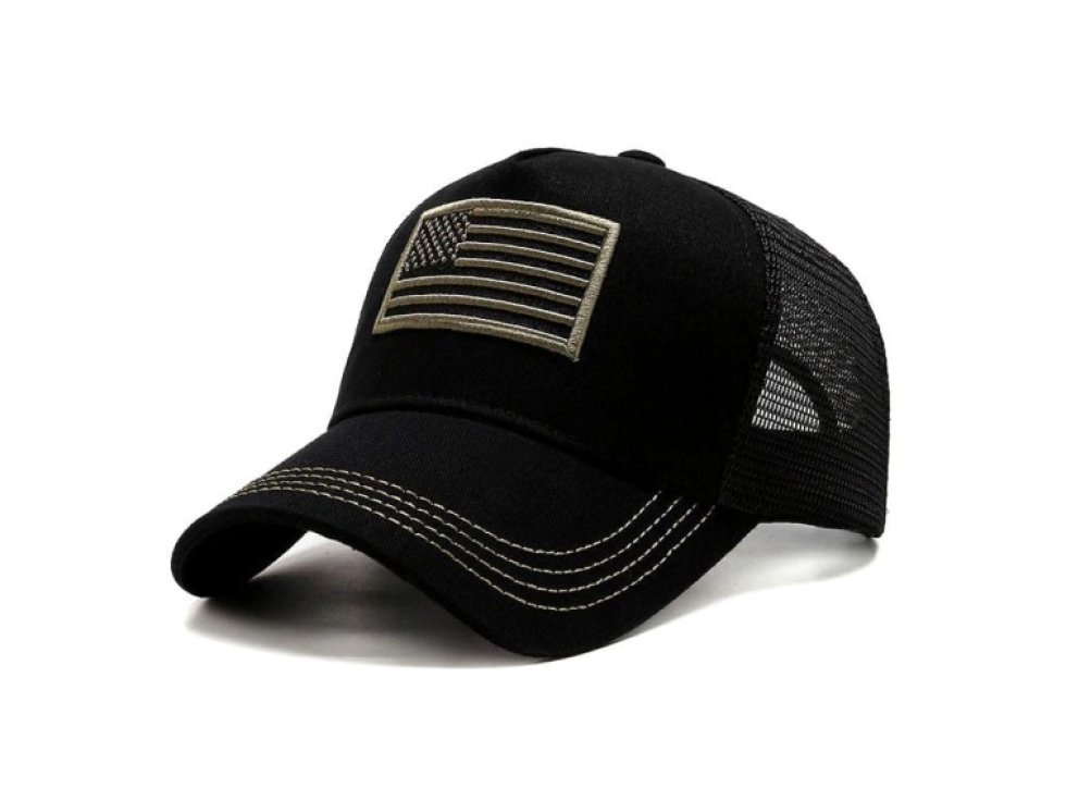 Vzdušná vojenská kšiltovka s vyšívanou vlajkou, síťovaná konstrukce, univerzální velikost