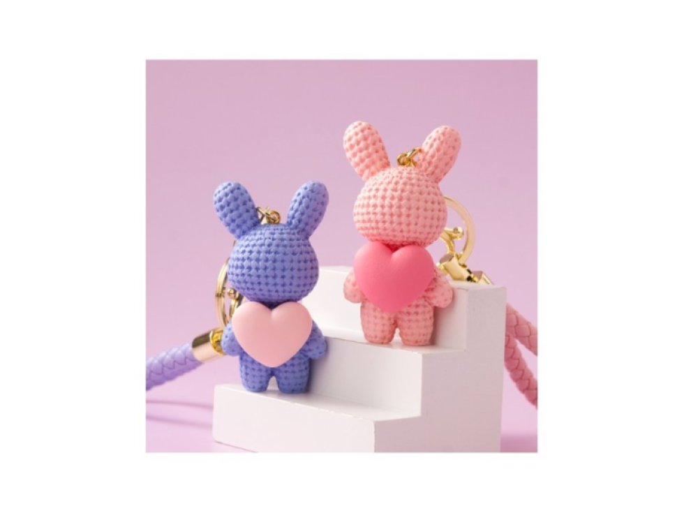 Růžový Teddybär Klíčenka s Srdcem, 7 cm Délka, 3,3 cm Šířka