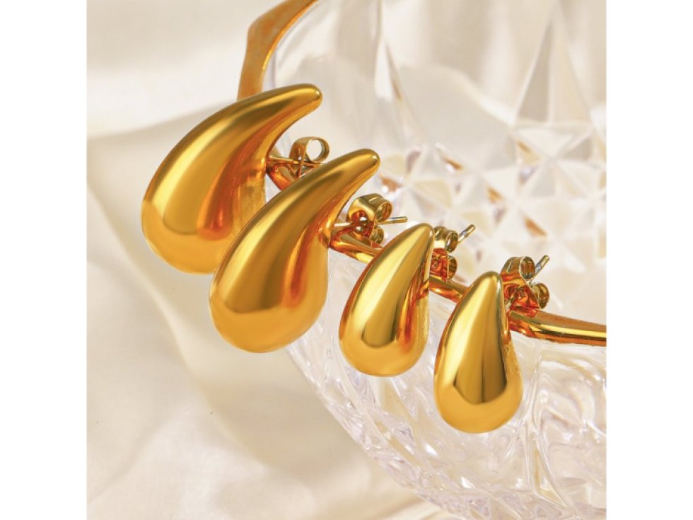 Náušnice Kapka vody zlaté, chirurgická ocel, střední