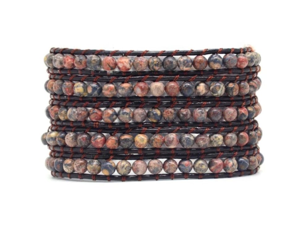 Wrap náramek Červený leopardí kámen. Unisex