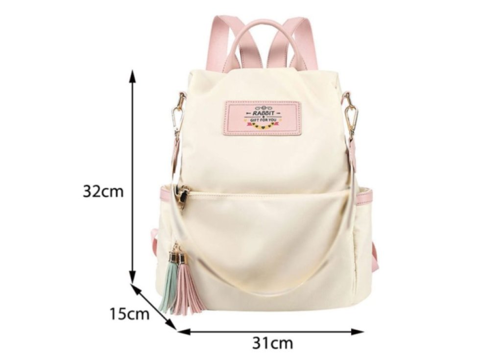 Prostorný Dámský Městský Batoh s Bambulkou, Béžová, Nepromokavá Syntetika, 32x31x15 cm