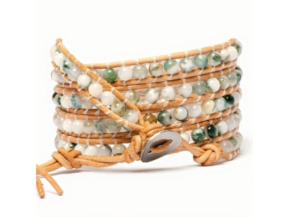 Wrap náramek Achát, kožená šňůrka