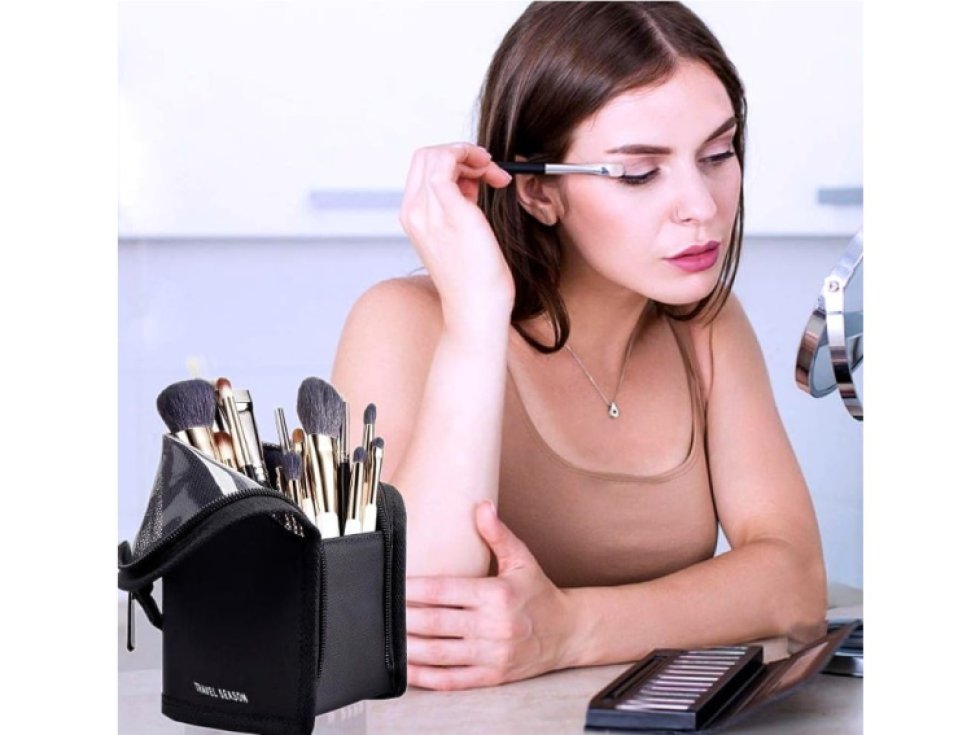 Organizér na štětce a tužky, černý PVC+TPU materiál, rozměry 25x13x13 cm