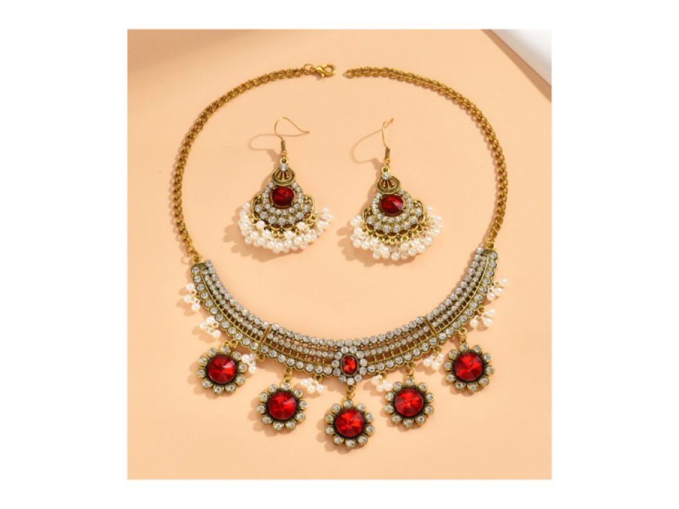 Sada náušnic a náhrdelníku Orient princess - červená