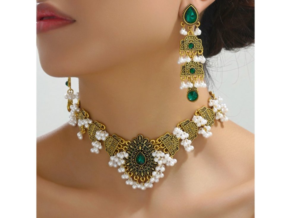 Sada náušnic a náhrdelníku Orient princess -zelená