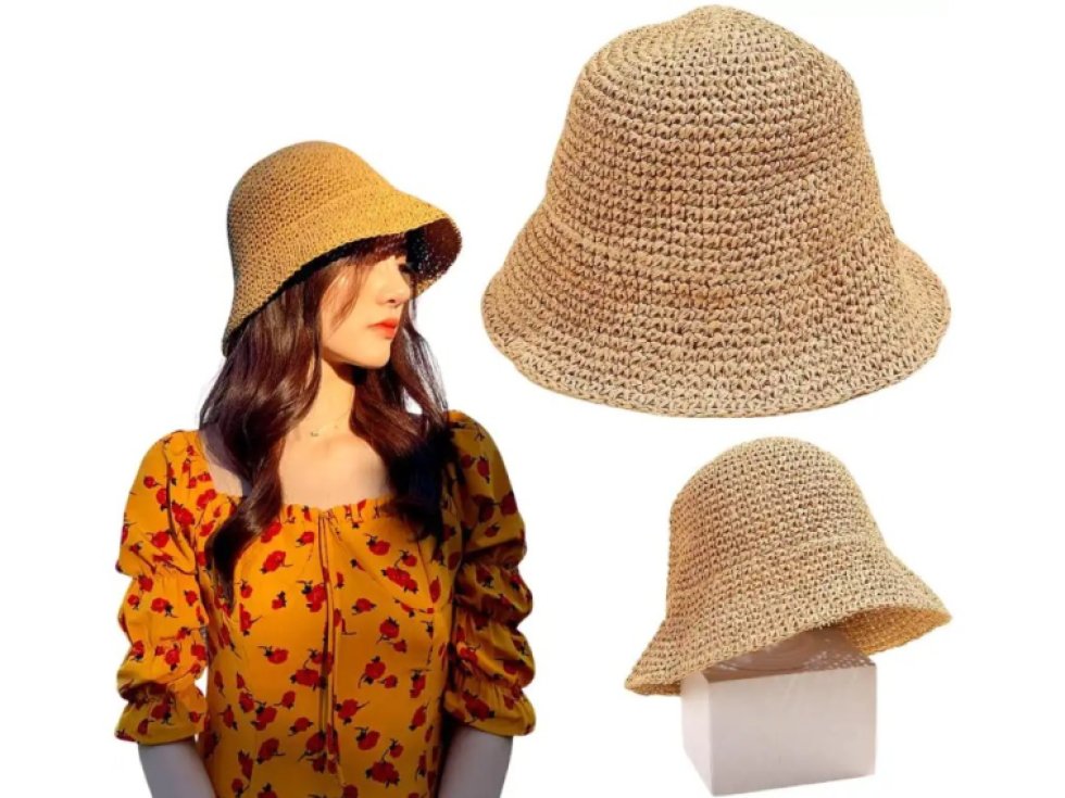 Dámský slaměný plážový klobouk BUCKET HAT, tmavá sláma, univerzální velikost 56-58 cm