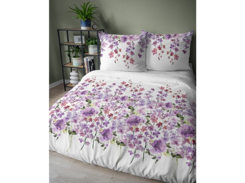 Bavlněné ložní prádlo 220x200 bílé fialové květy 5252 A Bavlna 48