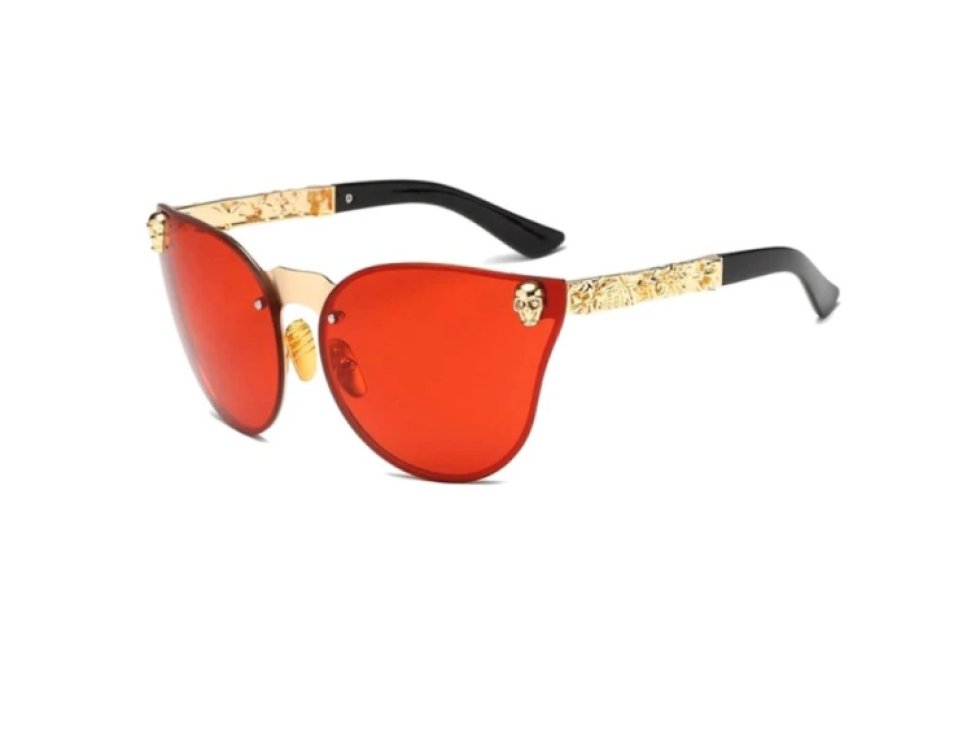 Dámské sluneční brýle kočičí oči, červené s lebkou, polarizované