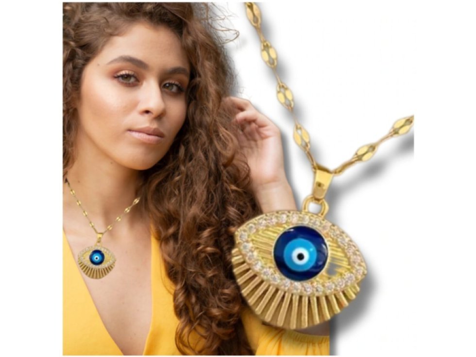 Náhrdelník zlatý chirurgická ocel 316L dámský s pozlaceným okem.