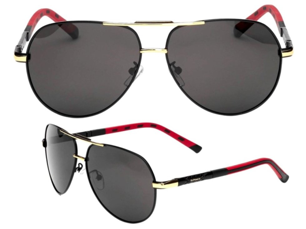 Pánské polarizační sluneční brýle pro piloty, černé s kovovými zorníky, UV filtr 400 kat. 3