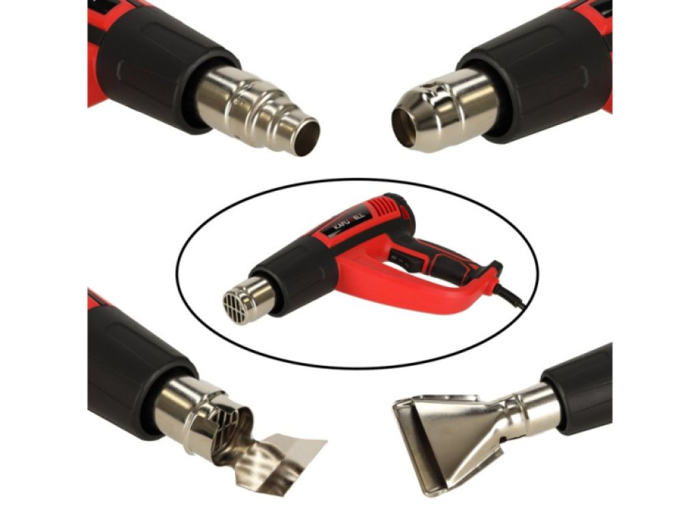 Elektrický topný hořák s regulací teploty 0-600 stupňů C průtok vzduchu 300-500 l/min + 4 vyměnitelné hroty 1850W