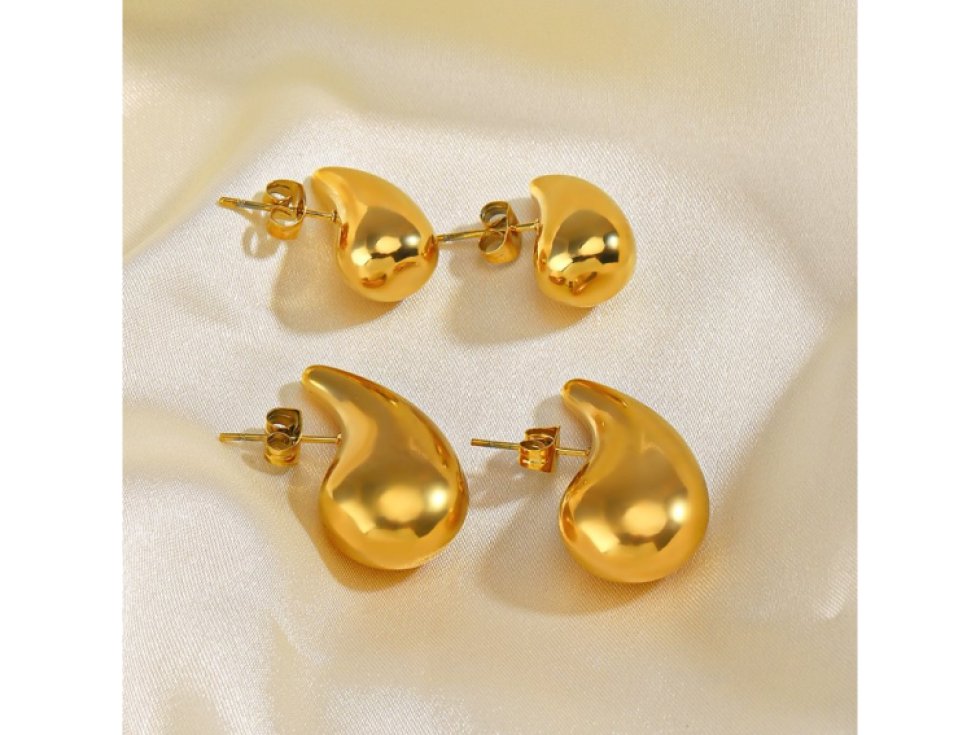 Náušnice Kapka vody zlaté, chirurgická ocel, střední