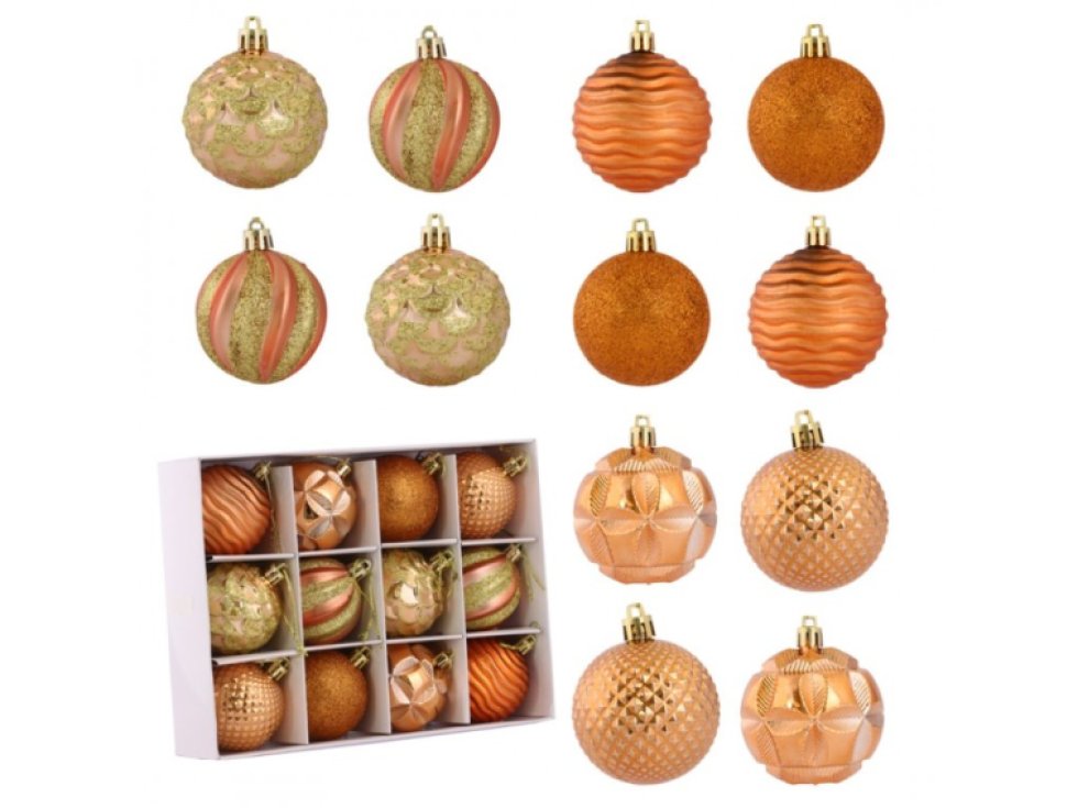 Sada 12 Vánočních Ozdob Míčků, Průměr 6 cm, Plastové