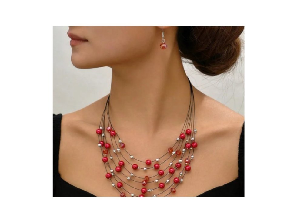 Náhrdelník a náušnice Rozpustilé korálky - červena