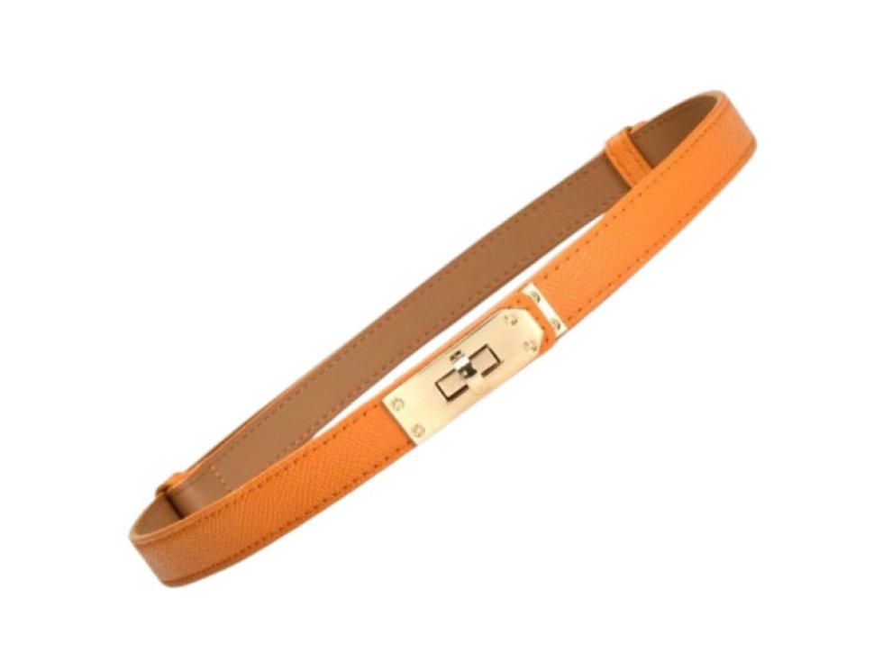Dámský úzký kožený pásek, zlatá přezka, nastavitelný