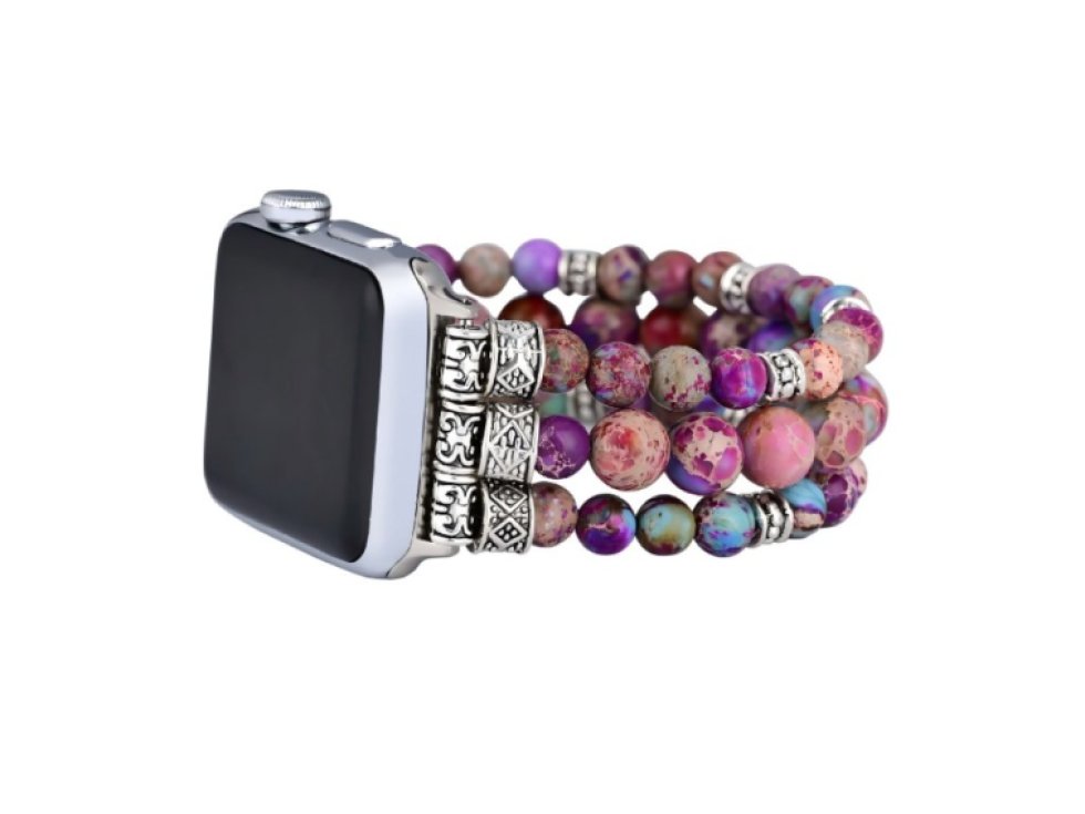 Řemínek na Apple Watch Jaspis růžový a chirurgická ocel (35-45 mm)