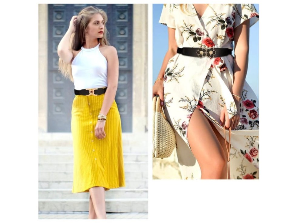 Elegantní Dámský Elastický Pásek na Šaty s Květinovou Přezkou, 64-95 cm, Šířka 3,8 cm, Syntetický Materiál