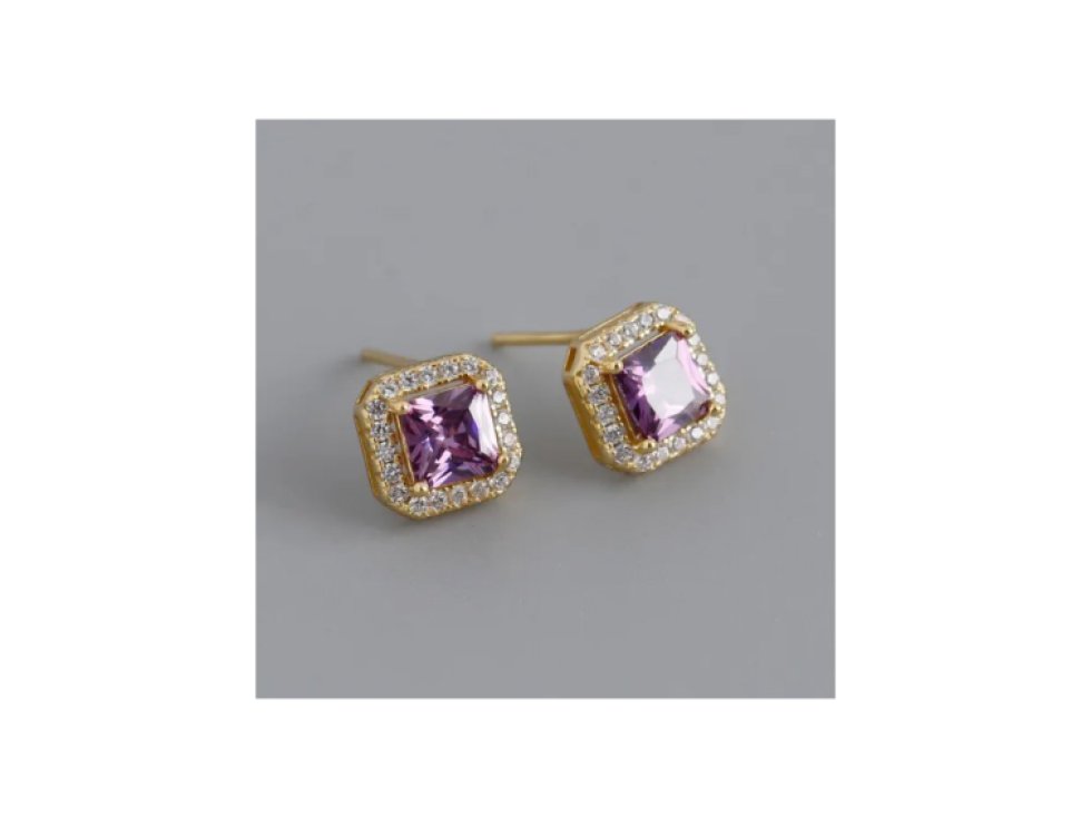 Stříbrné náušnice Puebla se zirkonem - fialková - pozlacené