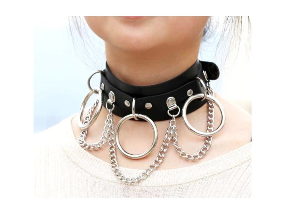 Gotický kožený náhrdelník s obojkem, černý, šířka 45 mm, délka 42 cm