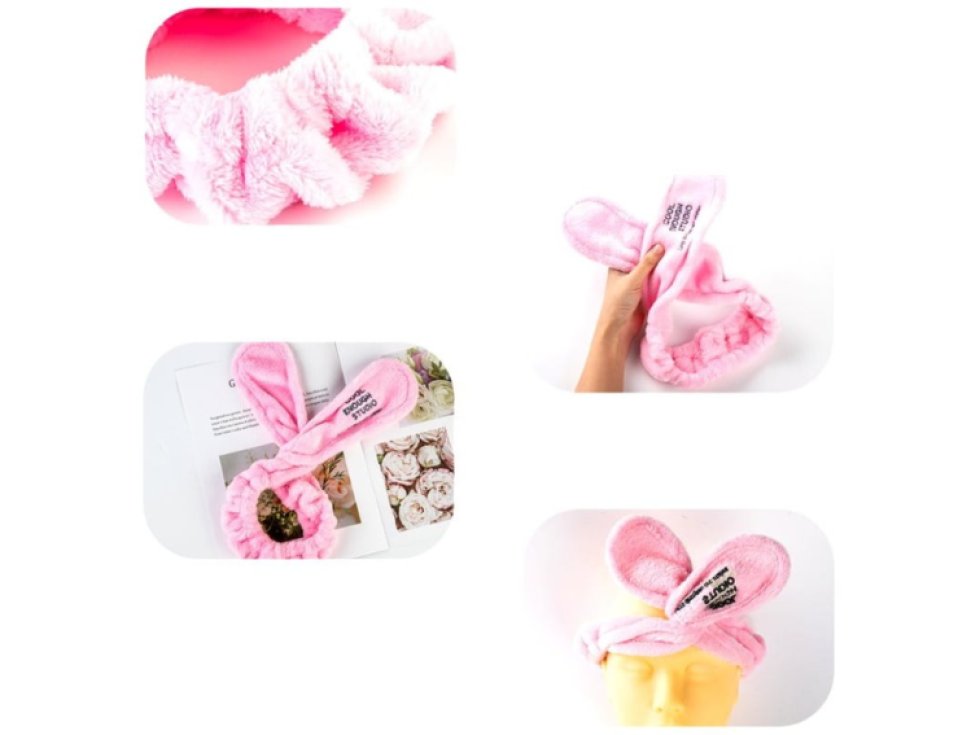 Měkká kosmetická lázeňská gumička do vlasů s králíčkem, rouno, univerzální velikost, 70 cm