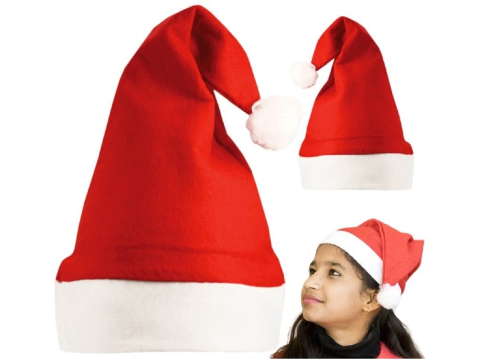 Unisex Santa Claus čepice z červeného veluru, 30x25 cm, s bílou syntetickou kožešinou