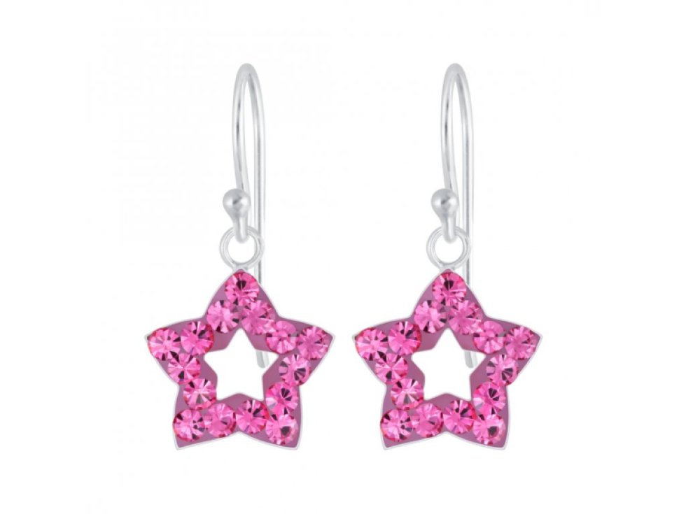Stříbrné náušnice s hvězdou a křišťálem - Růžová