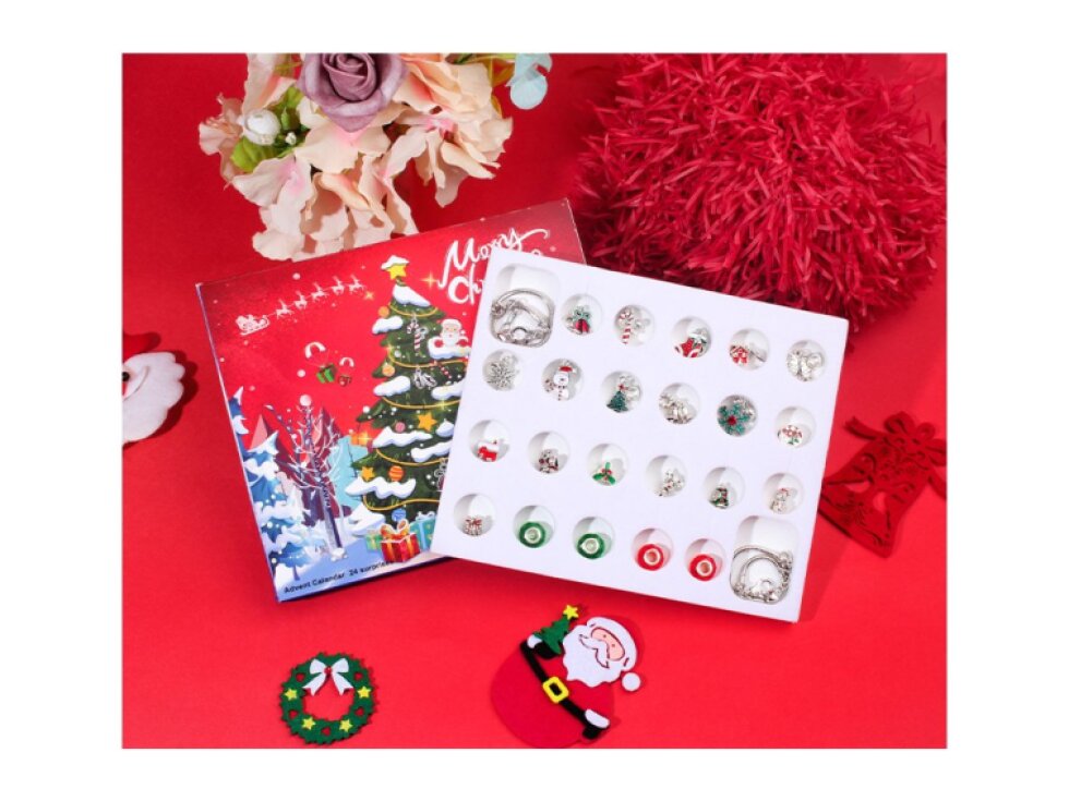 Adventní kalendář - Náramky s přívěsky - červený - II