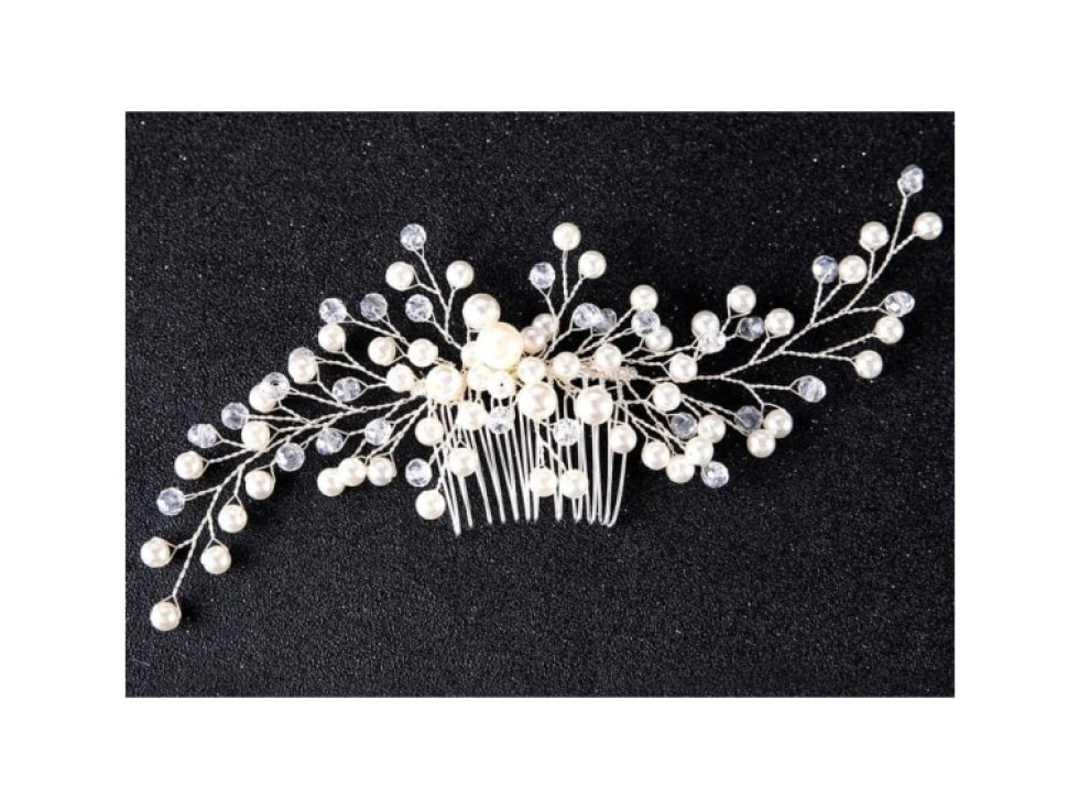 Elegantní Stříbrný Svatební Hřeben s Křišťálovou Ozdobou a Květinovými Zirkony, Velikost 18,5 cm x 7 cm
