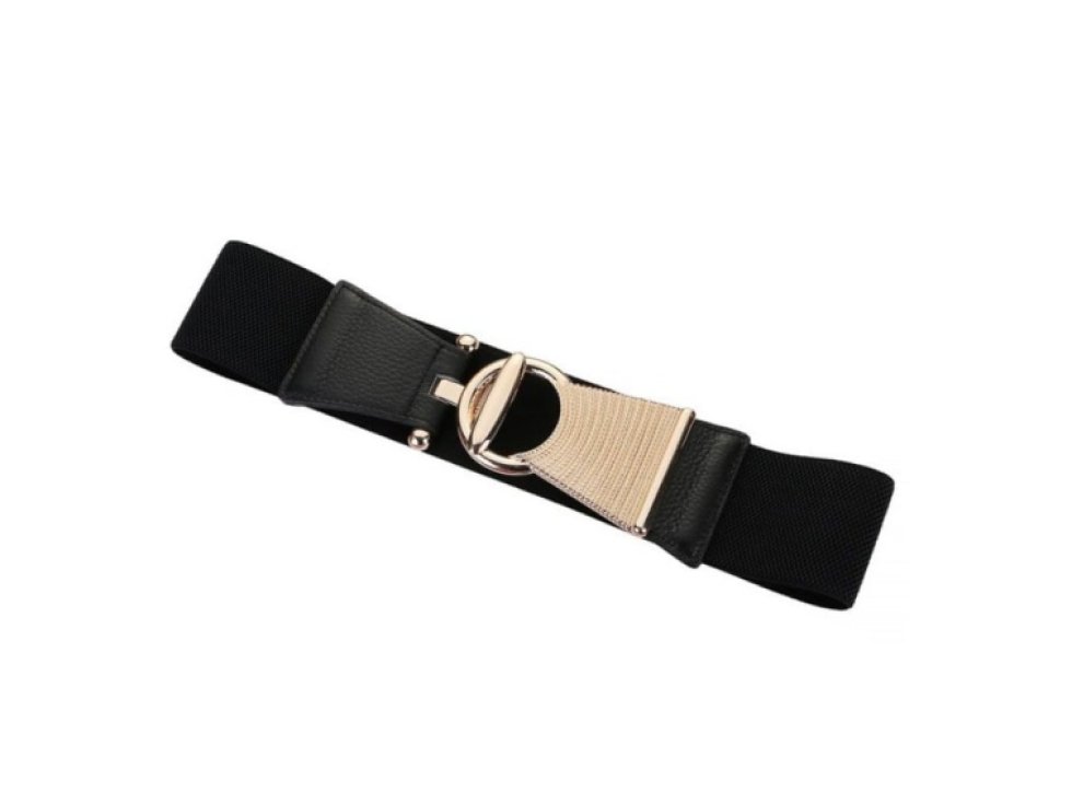 Elegantní Dámský Široký Opasek s Zlatou Sponou, Elastický, Syntetická Guma a Ekokůže, 68-95 cm x 6 cm