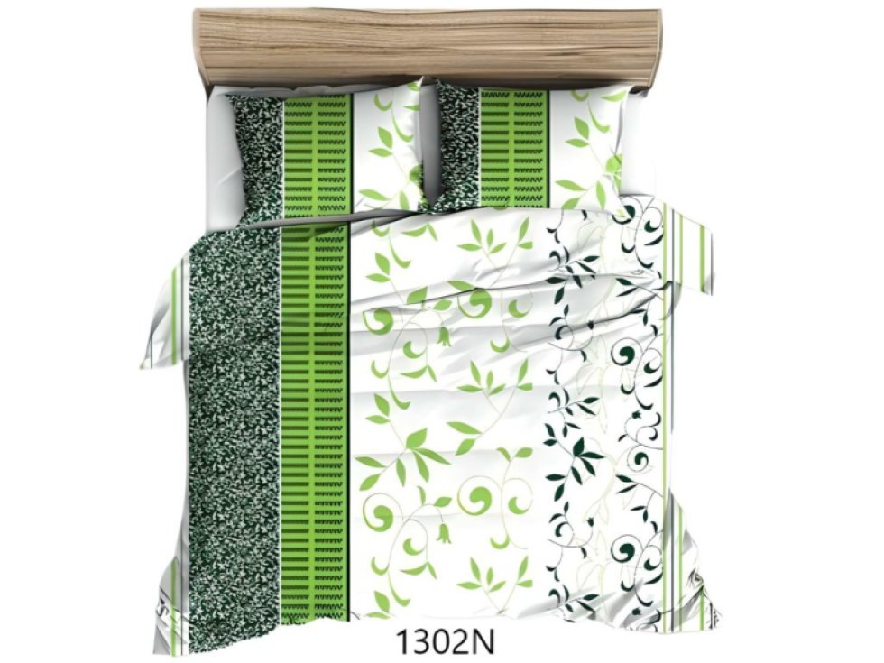 Bavlněné ložní prádlo 140x200 bílé zelené listy 1302 N bavlna Max